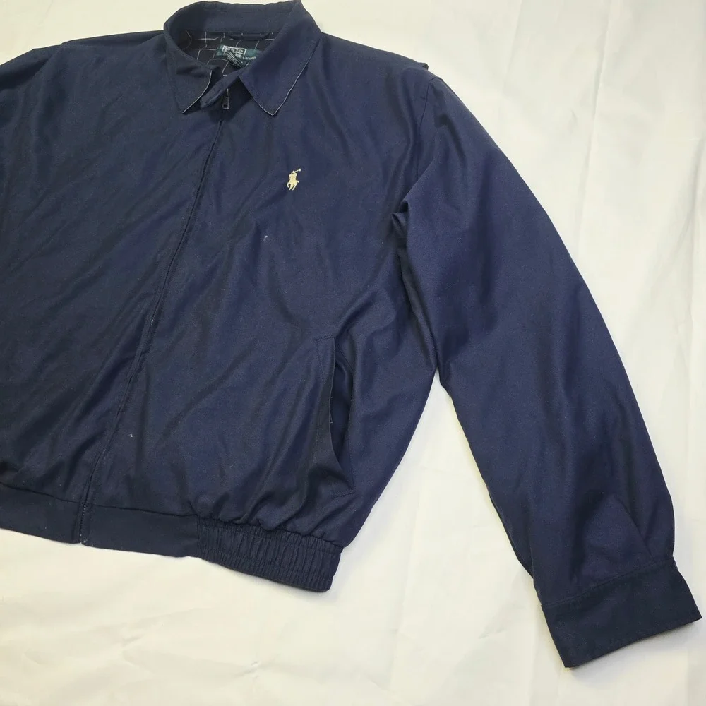 Polo Ralph Lauren Mens Harrington Jacket XL Navy Blue Zip Up Windbreaker Pony T4